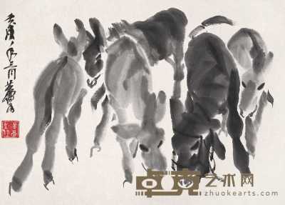 黄胄 壬戌（1982年）作 五驴图 立轴 33.8×47cm